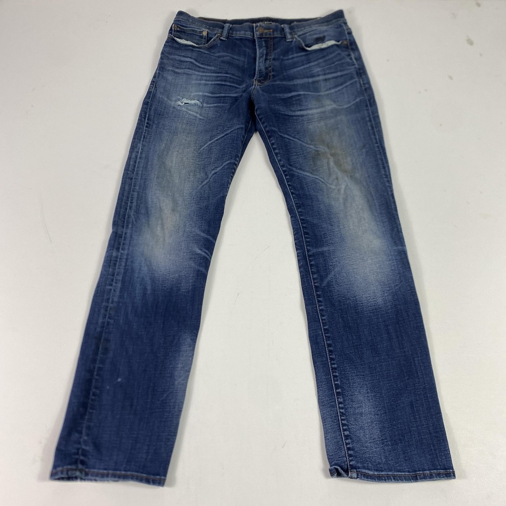 Lucky Brand 363 Straight Jeans Mens 32x32 Blue Medium Wash Distressed Denim